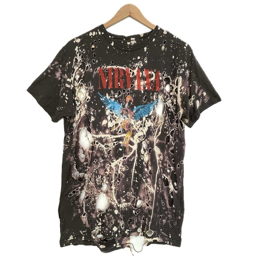 Nirvana Distressed Graphic Band Tee Womens Size M Angel Acid Washed Tie Dye